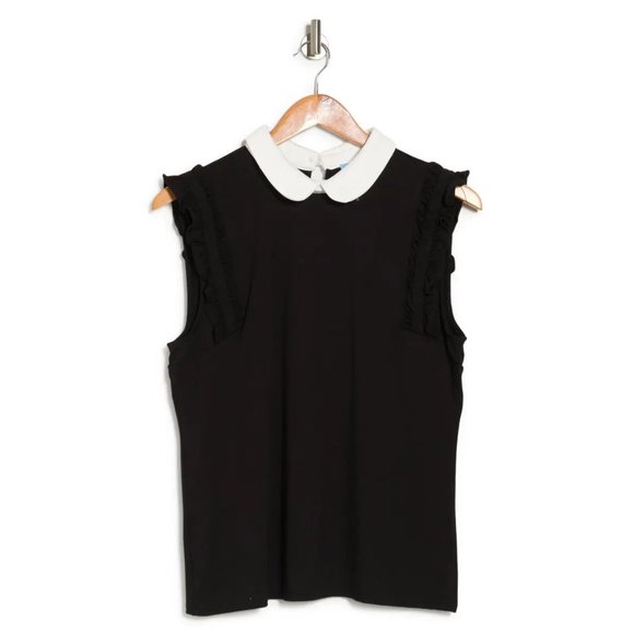 NEW CeCe Ruffle Contrast Peter Pan Collar Sleeveless Tank Blouse Top $59 Small S - Picture 6 of 12